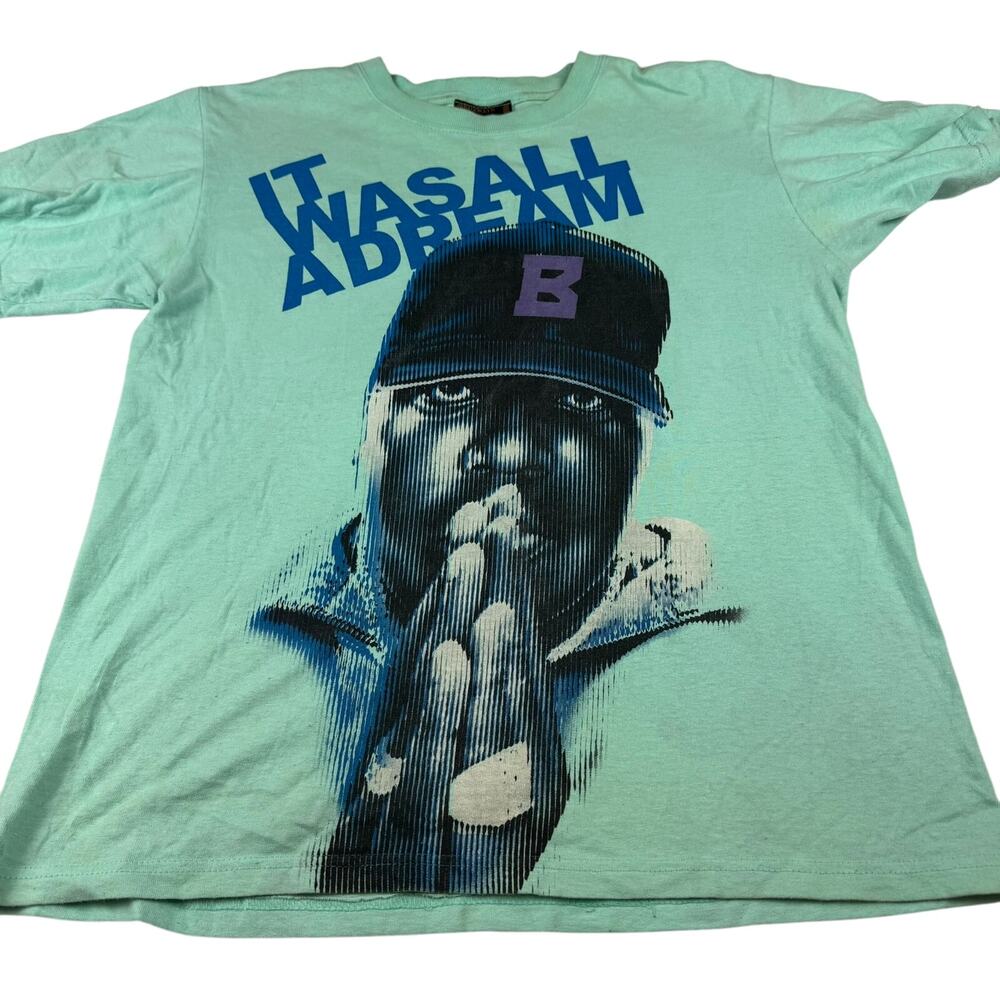 Graphic Short Sleeve Tee in Mint with Blue Print